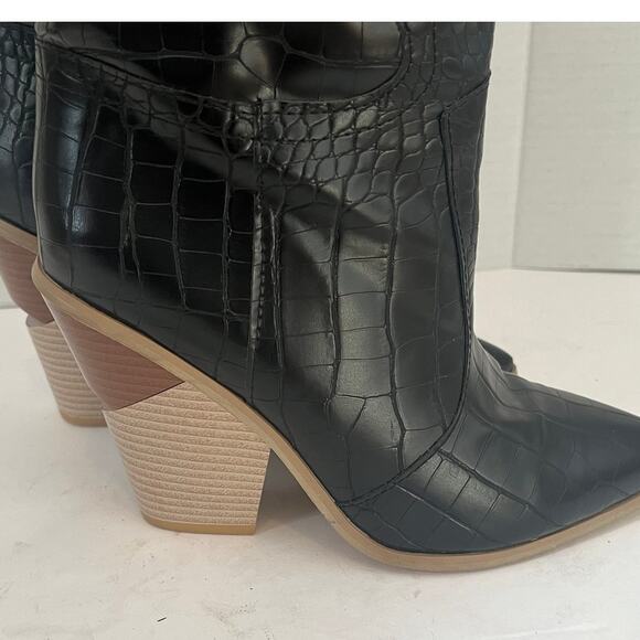 Women's Tall Black Western Croc Embossed Boots with Cutout Block Heel Size 38/8 - Picture 3 of 9